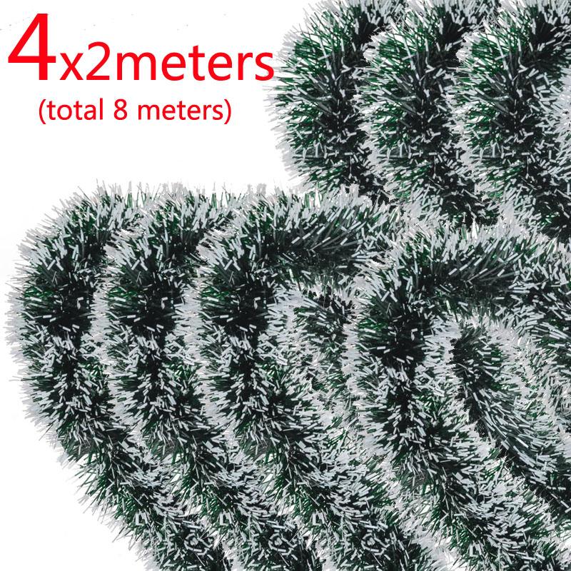 1-4pcs 2 Meters Green Silver Christmas Garland Twist Hanging Swag for Christmas Tree Decorations Party Outdoor Home Xmas Decor