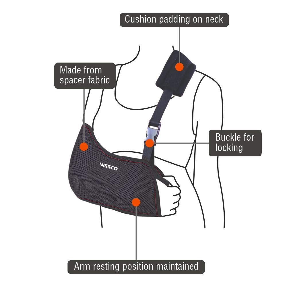 Vissco Arm Sling, Support Arm/Elbow Fracture, Prevents Shoulder Dislocation - Medium (Black)