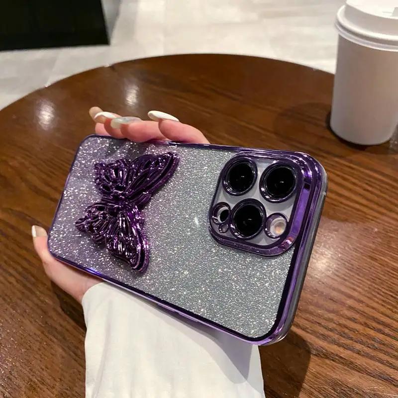 Butterfly Stand Glitter Phone Case For OPPO A3 Pro A3X A40M A40 A60 A80 5G A18 Find X8 X7 Ultra X3 Pro X5 Lite X6 Pro Soft Cover