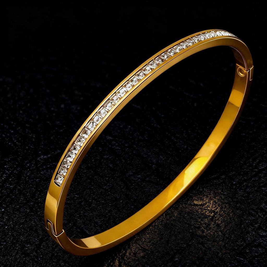 18K Gold-Plated Stainless Steel Bracelet for Girls & Women with Diamond Inlay - Retro Stackable Design