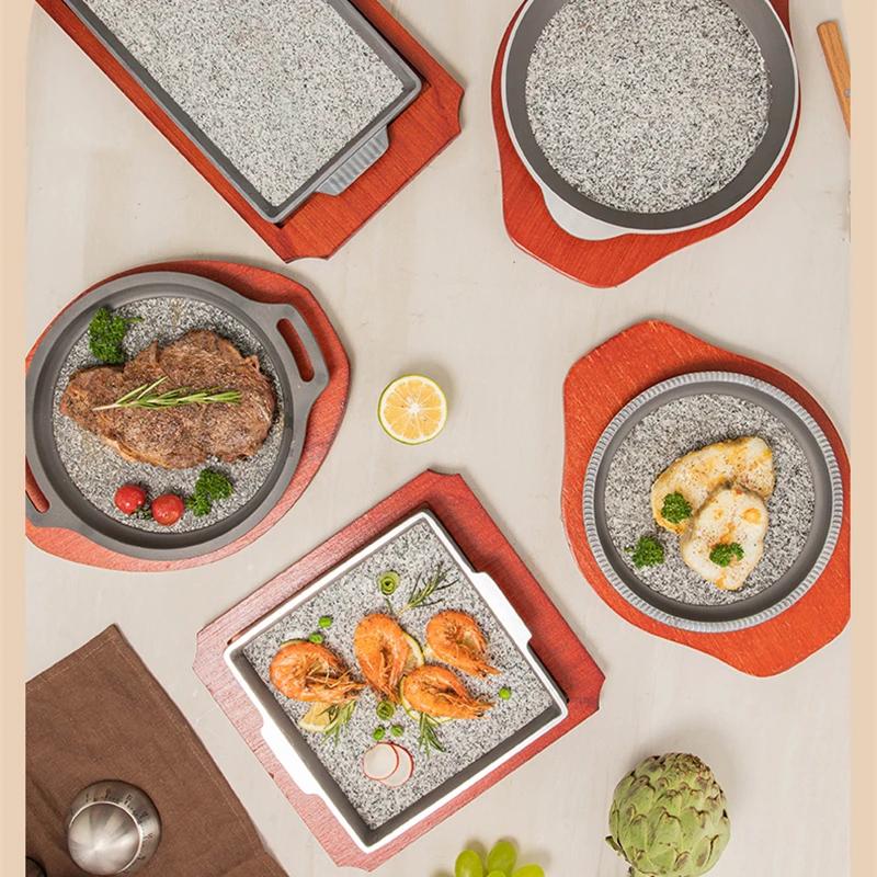 Maifan slate Barbecue plate Steak Barbecue plate Roasted Seafood Stone Plate Circular stone slab Korean barbecue plates