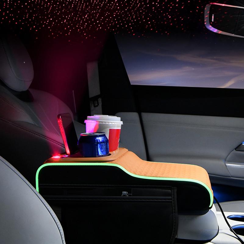 10-in-1 Multifunctional Car Armrest Storage Box Superior Sporty Heightening Pad Usb Charging Port With Starry Atmosphere Lamp