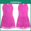 Costume Bambina Brillante Danza Latina Strass Frange Leotard Scollo a V Senza Maniche Dorso a Spalline Tassel Tuta
