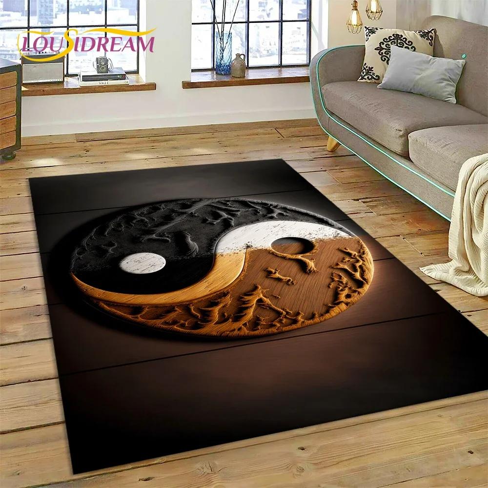 Alfombra Alfombrilla Decorativa 3D Yin Yang Naturaleza China Tai Chi Bagua para Decoración de Sala de Estar Dormitorio, Antideslizante para Sofá Felpudo Regalo
