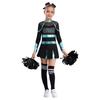 Girls Cheerleading Outfit Rhinestone Letter Design Metallic Color Patchwork Long Sleeve Pleated Dress Set