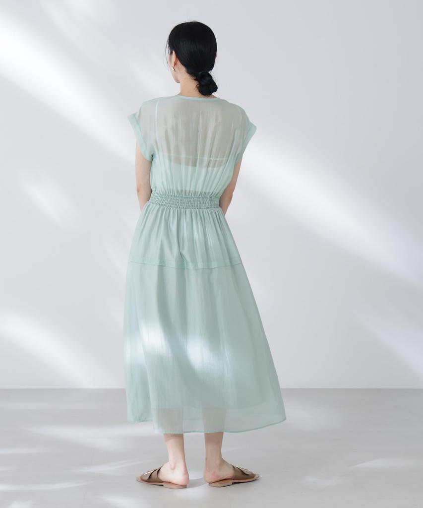 Nano Universe Sheer Satin Waist Shirred Size M Dress, Women's, (132), Mint, 669-5219302