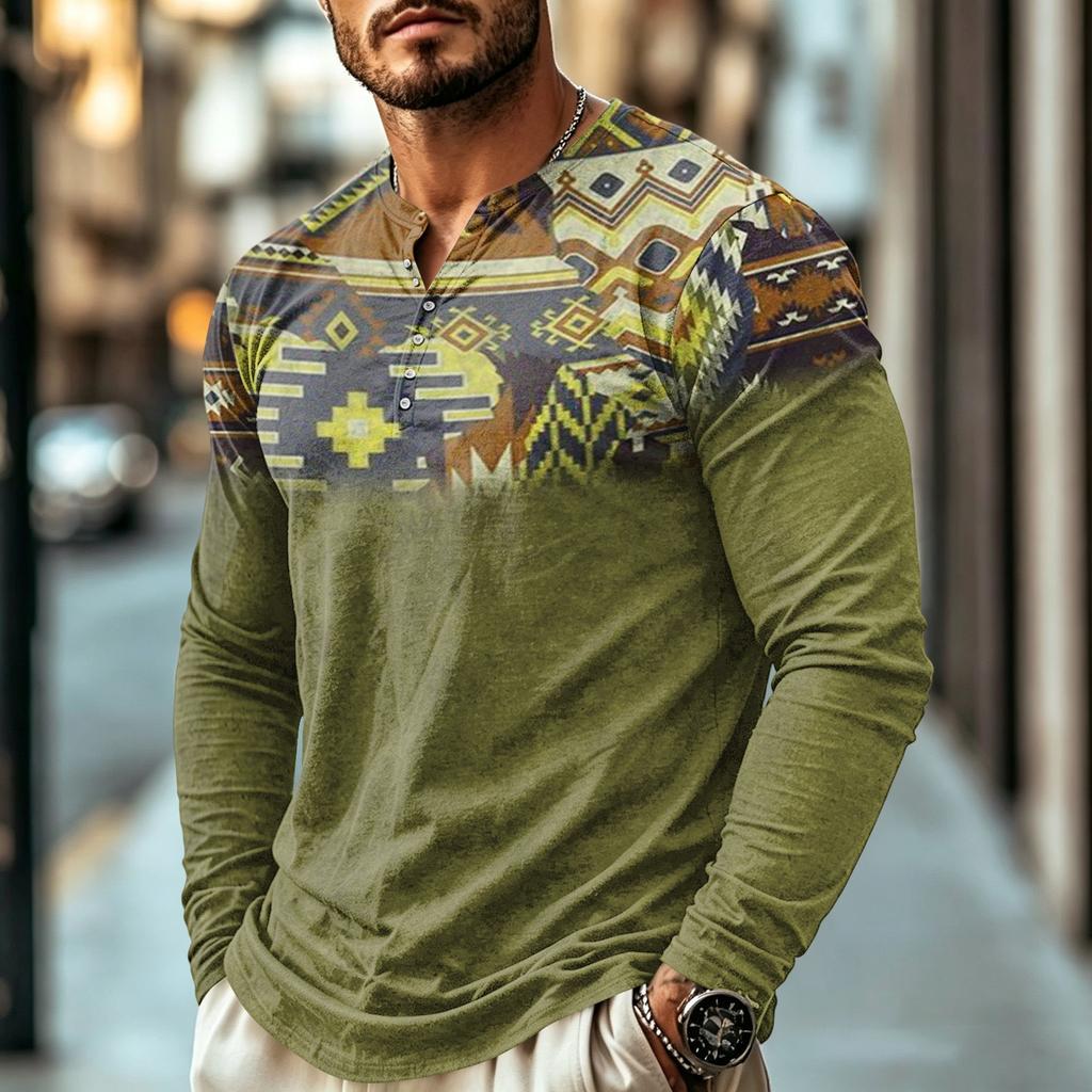 Men's Casual Vintage Boho Long Sleeve Shirt for Everyday Wear