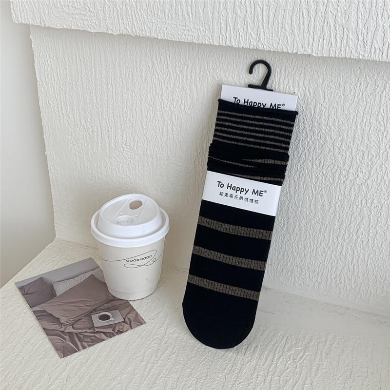 Women's Korean-Japanese Striped Mid-Calf Slouch Socks - Minimalist, Slimming, for Spring & Autumn
