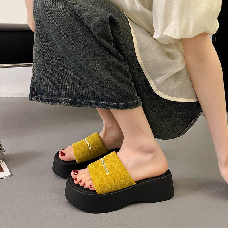 Slippers Women Wear Thick-Soled Roman Sandals In Summer, Annual Sandals Feel Small Fragrant Black 35 жёлтый