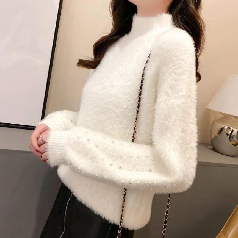 Half Turtleneck Mohair Sweater Women's Autumn and Winter Long-sleeved All-match Slim Pullover Knitted Top