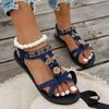 Fashion Flowers Decor Bohemian Sandals for Women 2025 Summer Non Slip Flat Heel Sandles Woman Elastic Band Plus Size Rome Shoes 36-43
