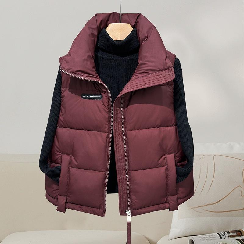 Down Cotton Vest Women's Short Autumn and Winter New Stand-up Collar Fashion Vest Vest Vest Vest Outer Wear