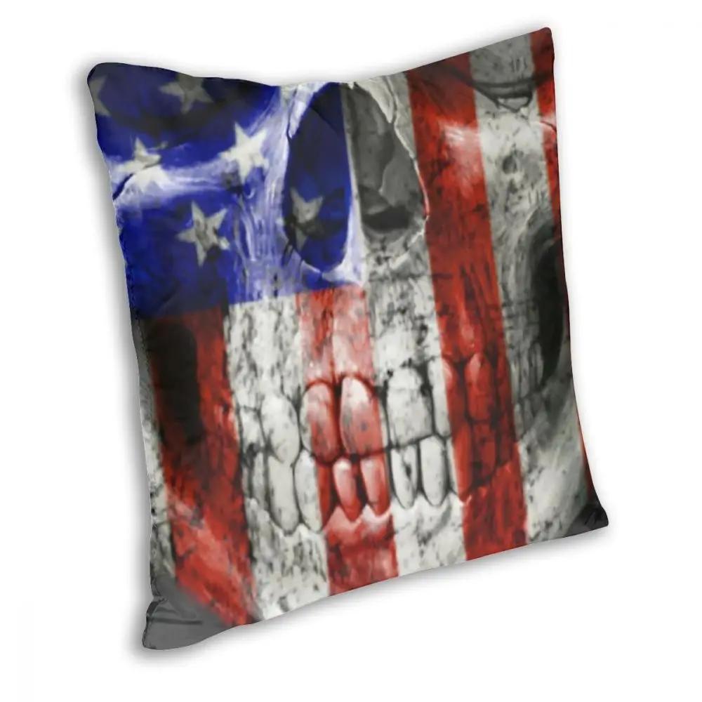 American Flag Skull Square Pillow Case Polyester Decorative Pillow USA Flag Funny Cushion Covers