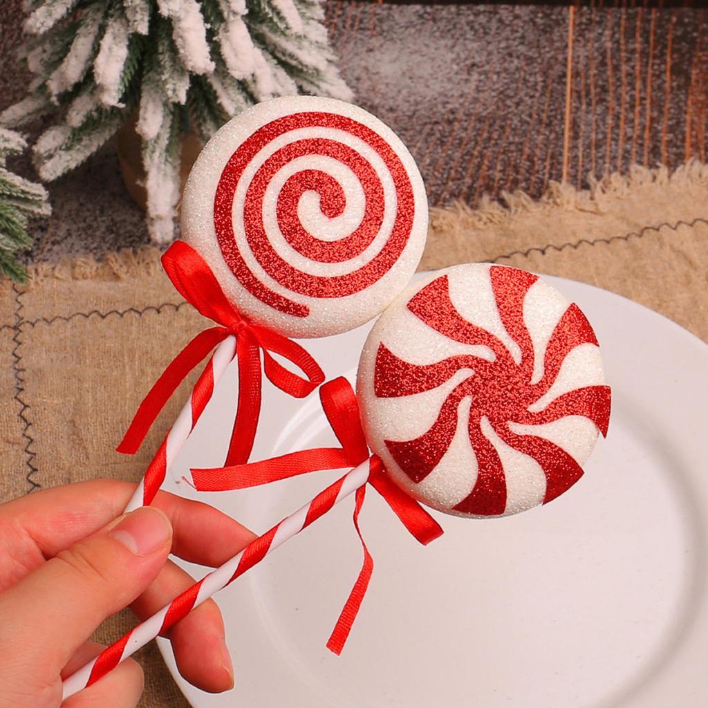 4pcs Christmas Lollipop Decoration Red And White Color Foam Lollipop Big Stick Candy Christmas Tree Decoration Props