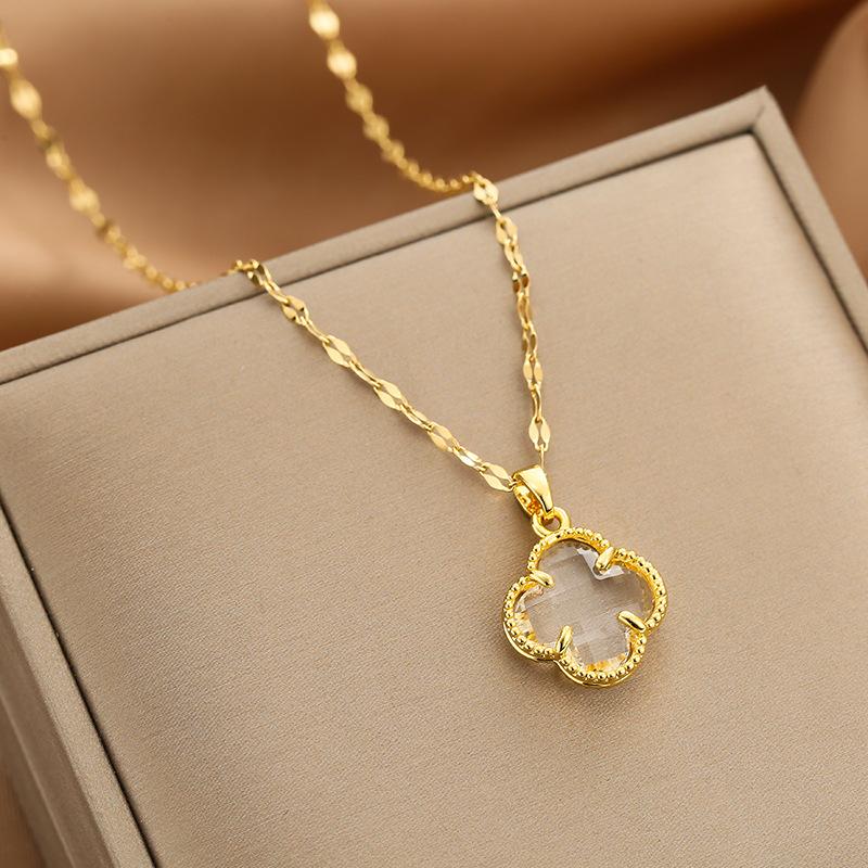 Golden Luxury Diamond Titanium Steel Necklace Women Fashion Slim Waist H Pendant Collarbone Chain