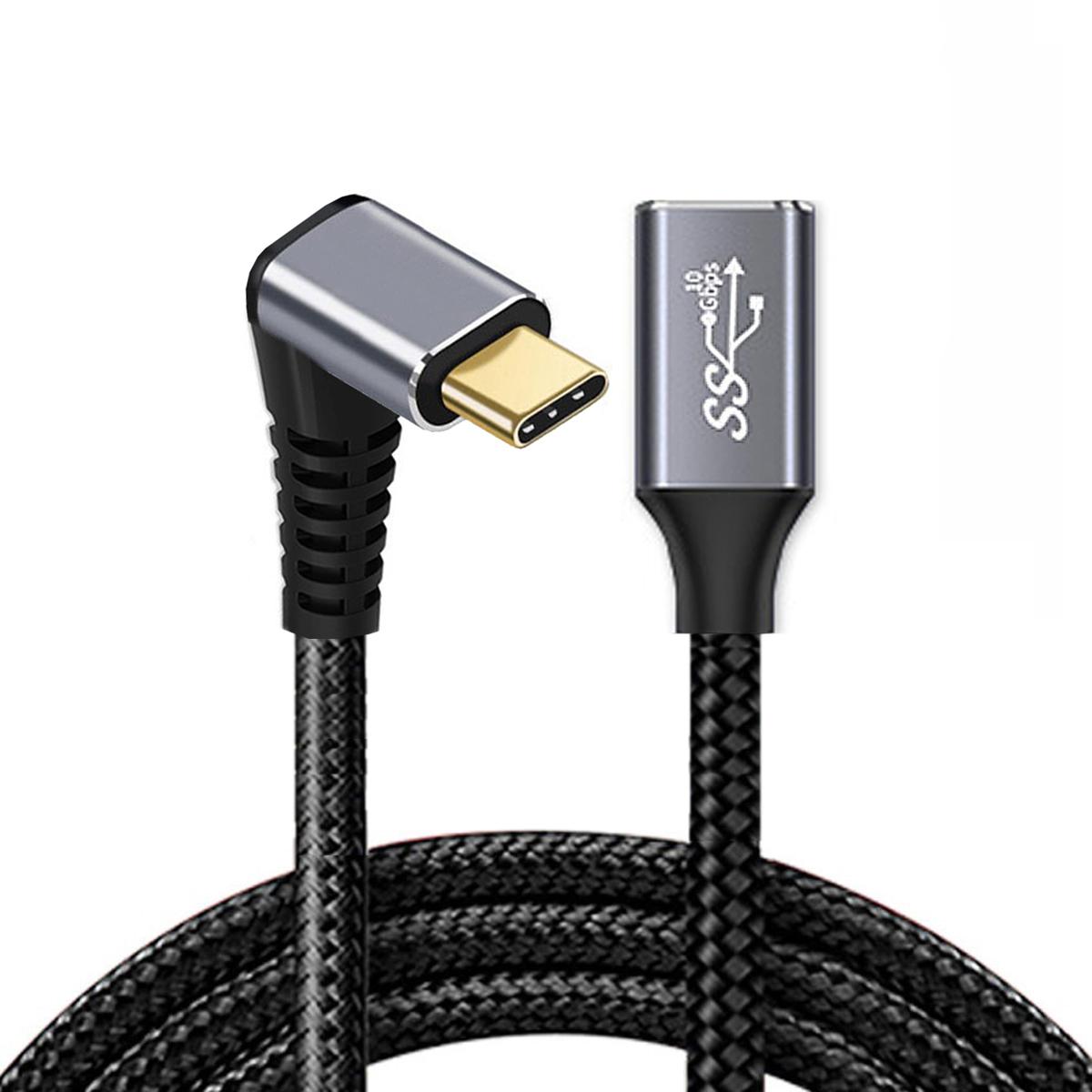 

UC-058-UP-0.5M 90-Degree Angled USB-C USB 3.1 Type-C Male to Female Extension Data Cable Aluminum Alloy Connector Braided Cord As Shown A