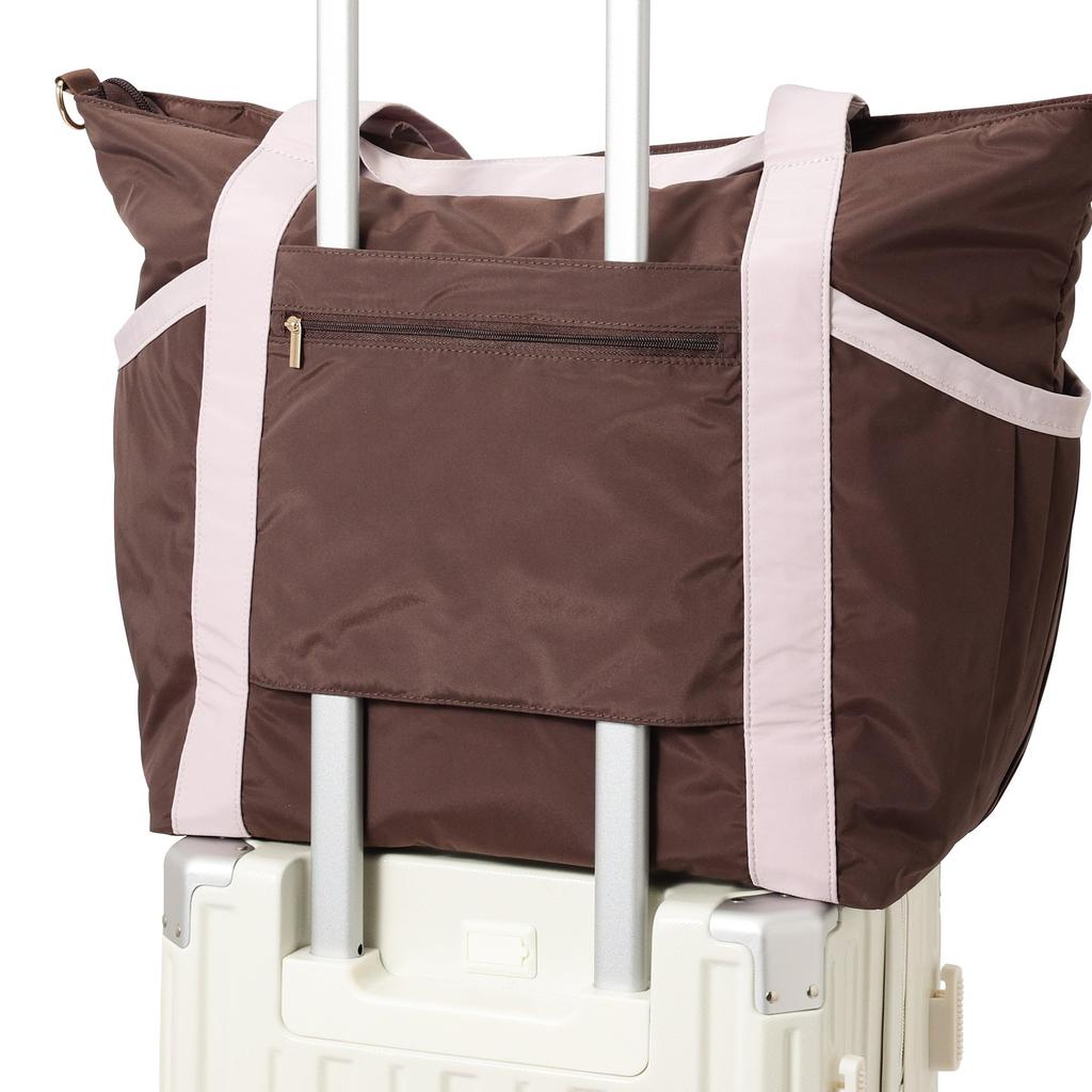 Francfranc Modern Palette Travel Bag, Brown and Pink, Carry-on Tote Bag, 3-Way Shoulder Bag with Drink Holder