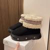 Winter New Platform Snow Shoes Women's Fashion Round Head Suede Embroidery Sleeve Riveted Cotton Boots
