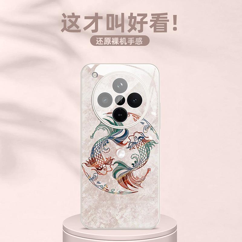 Applicable to oppo findx8 mobile phone case new ultra-thin heat dissipation ice-sensitive crystal transparent glass findx8pro good luck brocade