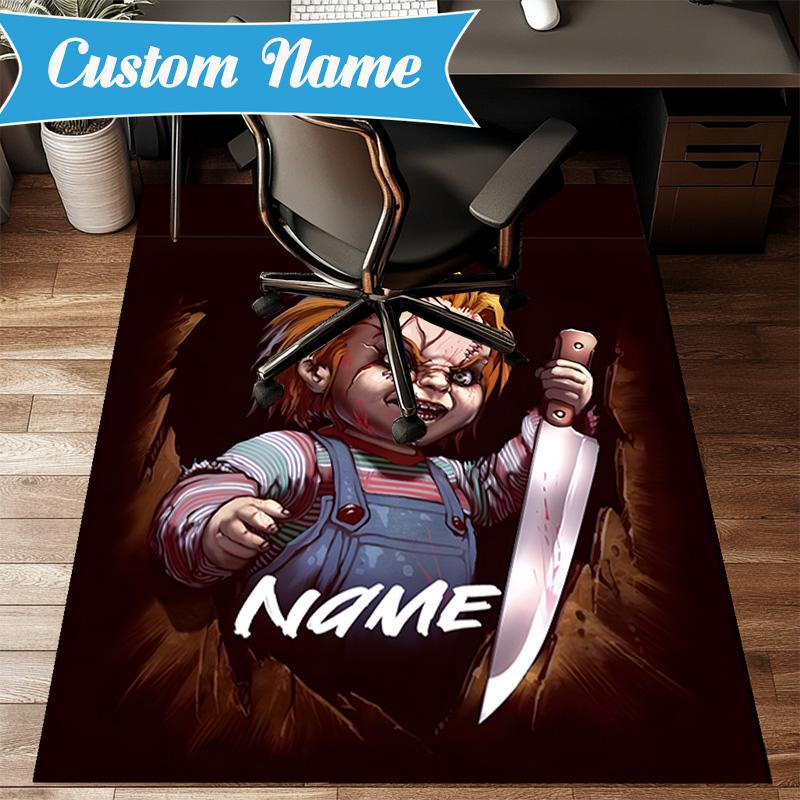 Custom Name Chucky's Bloody Tale Rug for Living Room, Game Rooms, Office, Bedroom, Floor Mat Playful Design, fan gifts Christmas decor