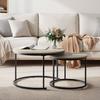 Two-Piece Nesting Coffee Table Set, Oak Veneer, Round with a Diameter of 70 cm, Metal Frame, Modern Style, Suitable for Living Room, Bedroom, Balcony.