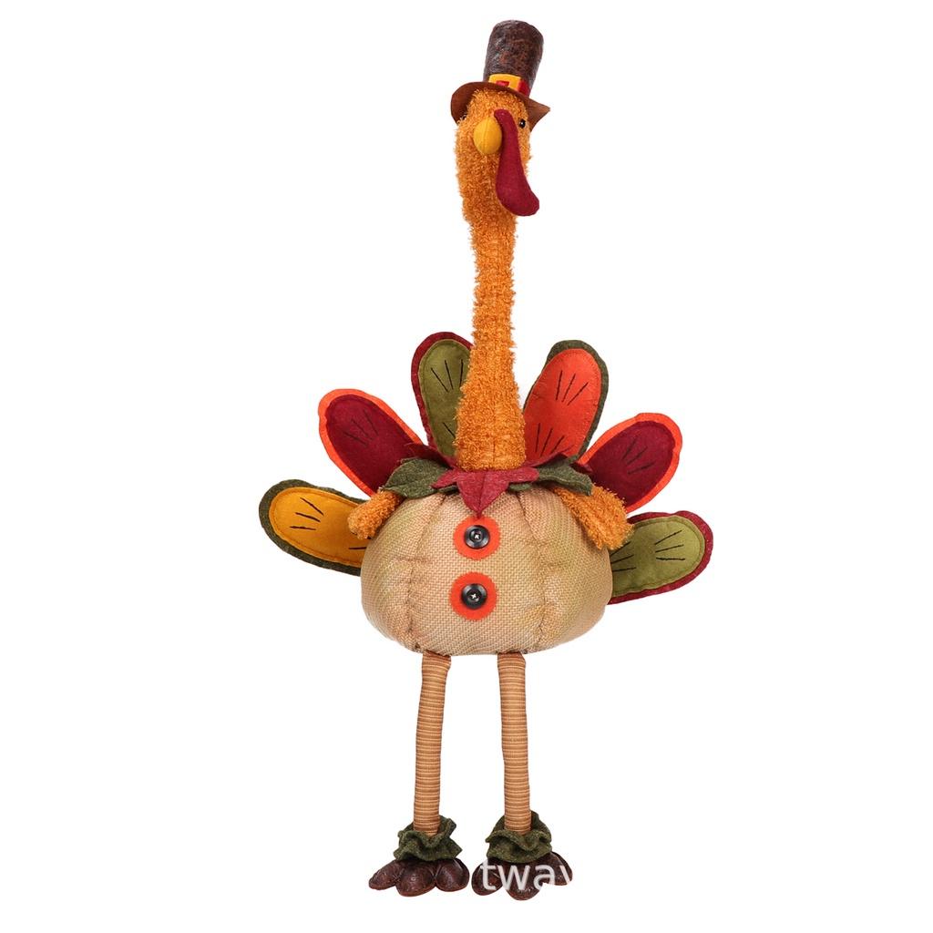 Thanksgiving Retractable Turkey Plush Doll Decor Festival Gift Ornament Room