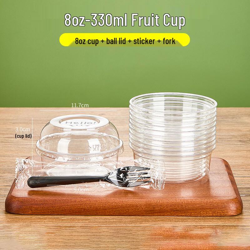 Bozhen Jiangchu 8oz Disposable Fruit Cups with Dome Lids & Accessories
