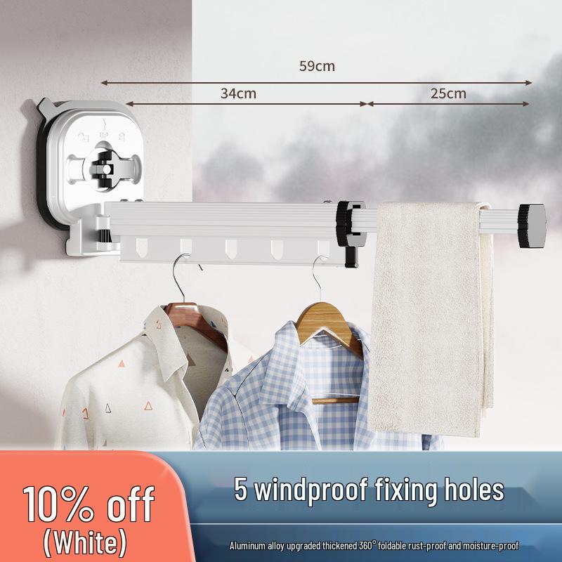 Foldable Telescopic Clothes Drying Rack with Suction Cup - Punch-Free Wall-Mounted for Balcony Use