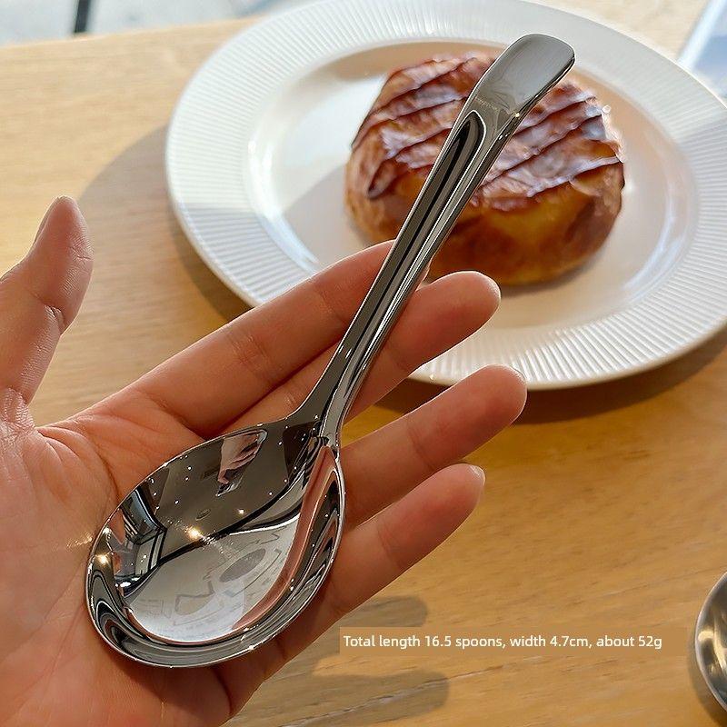 Export Order~ Large Round-Bottomed Spoon with Curved Handle, 1810 Stainless Steel Spoon for Soup and Dining, Suitable for Children and Household Use Curved Handle Round Bottom Spoon - Glossy Surface