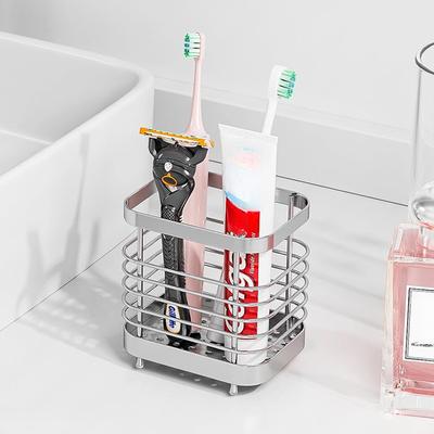 Stainless Steel Desktop Toothbrush Holder Organizer for Electric Toothbrush & Toothpaste Bathroom Vanity Desk Storage Rack