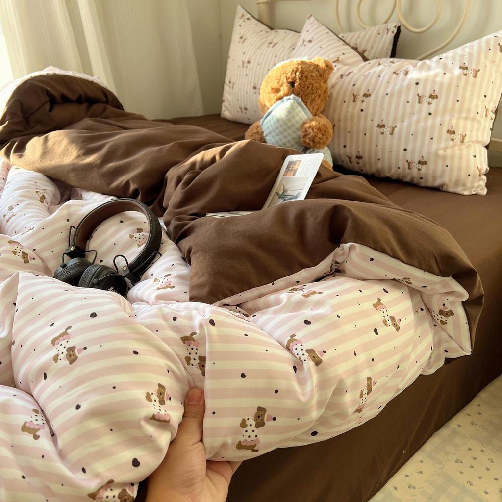 New Fresh Style Cotton Cartoon Duvet Cover Set for Mother and Baby - Includes 4-Piece and 3-Piece Sets with Fitted Sheet
