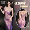 Sexy suspender pajamas lace pattern erotic underwear perspective mesh lace nightclub queen 3