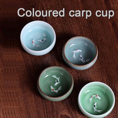 Tazas de té de porcelana celadón Longquan, tetera de kungfu china, taza de té con forma de pez dorado, tazón de 60 ml, juego de té craquelado, envío directo