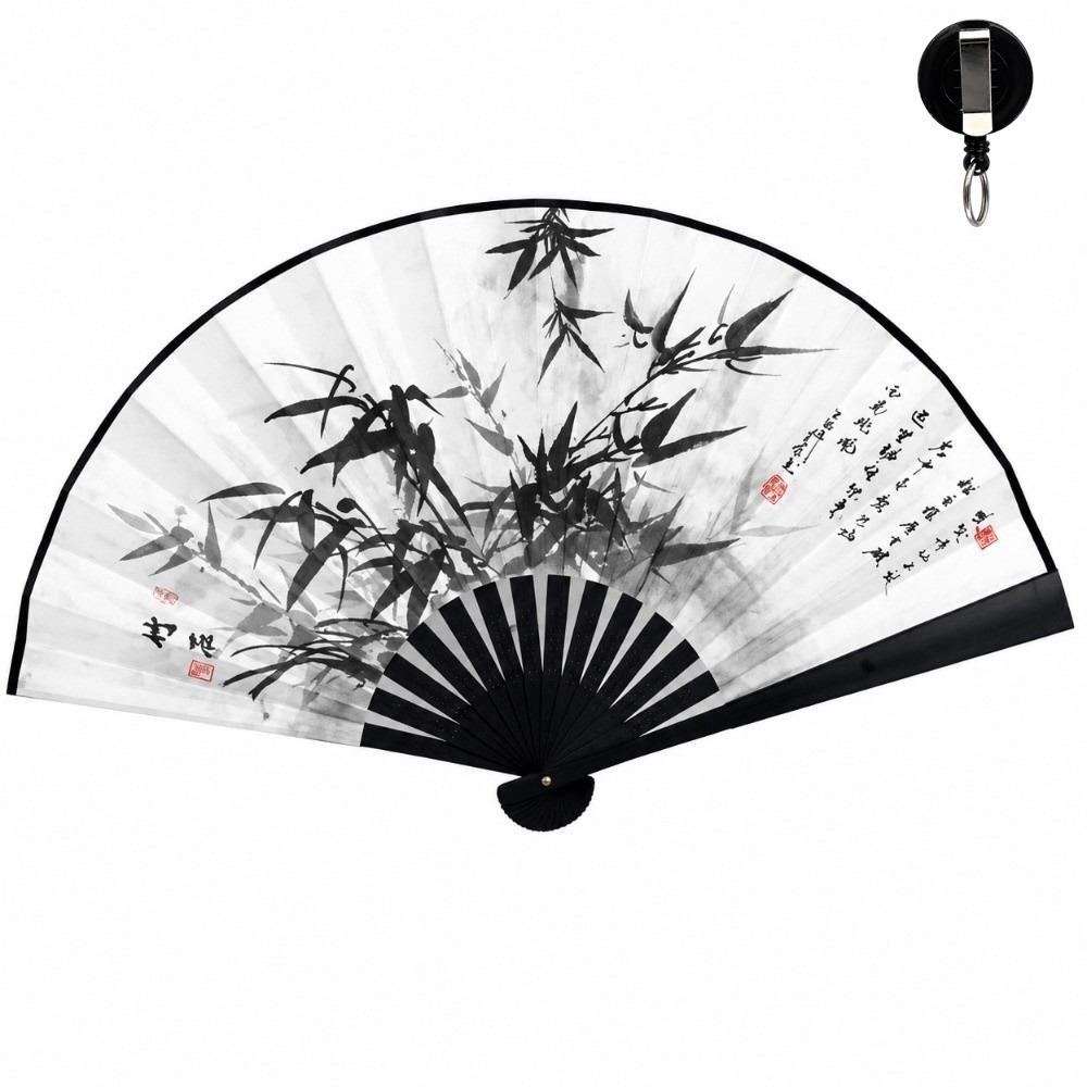 Portable Chinese Folding Fan Retractable Cord Ancient Style Hand Fan Home Ornament