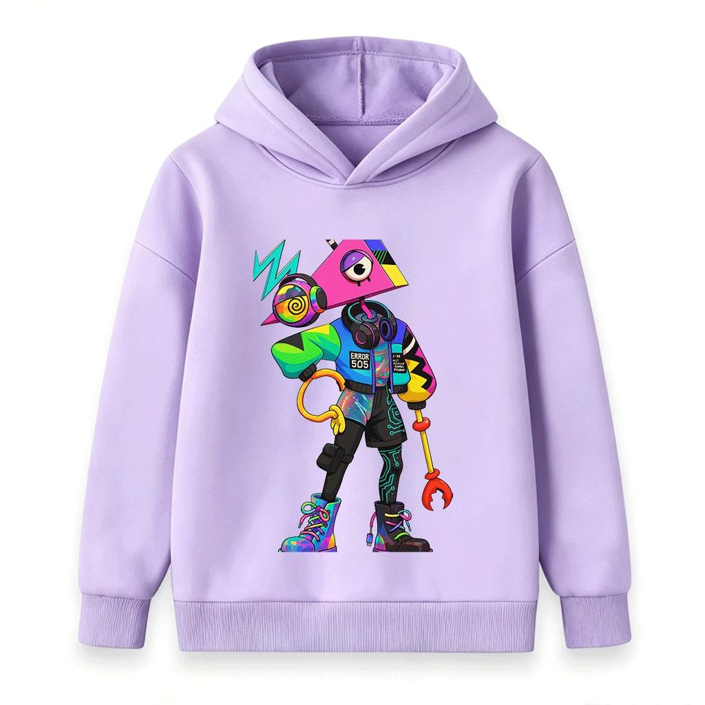 Kids Boys Girls Pullover Hoodie, Stylish Cyberpunk Triangle Head Eye Cartoon Print Casual Long Sleeve Sweatshirt for Children