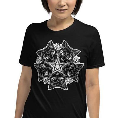 Schwarz CTs Hexenhaft Hexe Hexen Pentagramm Kätzchen Gothic Goth Unisex T-Shirt