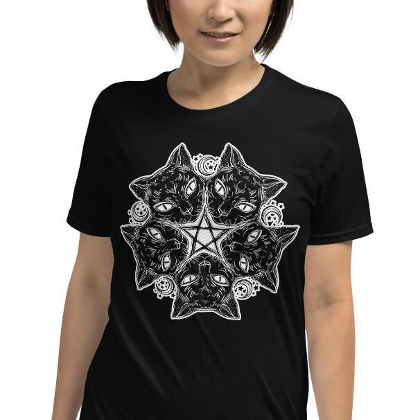 

Black CTs Witchy Witch Witches Pentagram Kitty Gothic Goth Unisex T-Shirt 4XL