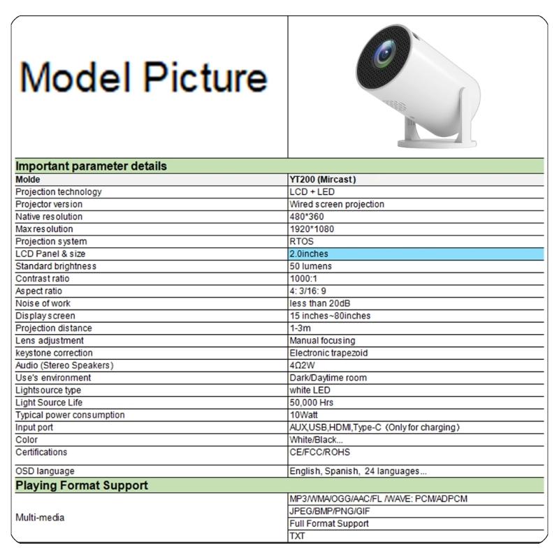 1080P USB Corded Projector With 240 Degree Rotating Lens and Auto Correction for Multi Scenario Use