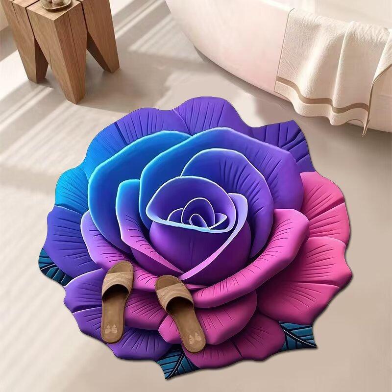 3D Květinový Koberec Koupelnový Absorpční Domácí Protiskluzový Odolný vůči Nečistotám Snadno Udržovatelný Předložka