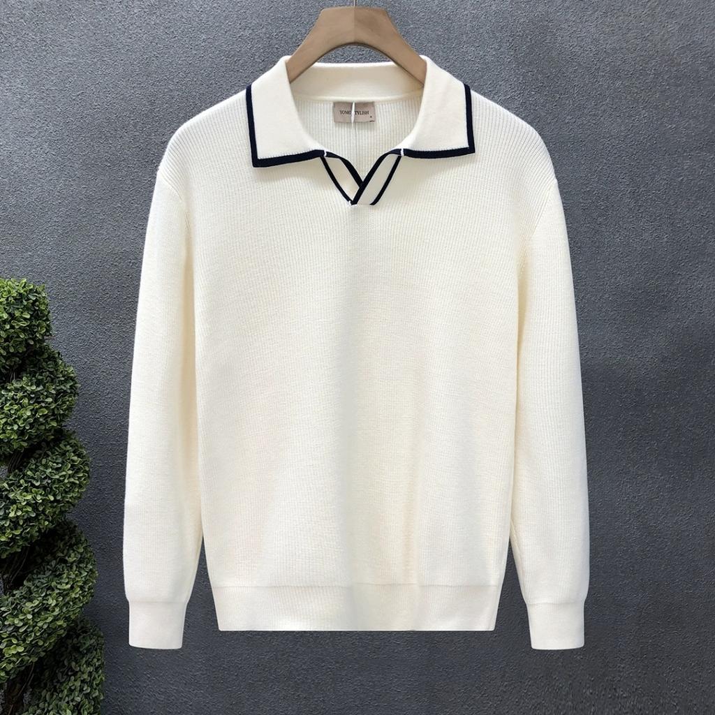 Korean Style Fashion Brand Rhombus Jacquard Lapel Polo Shirt Ruan Handsome Bottoming Long-Sleeved Sweater Hong Kong Style New