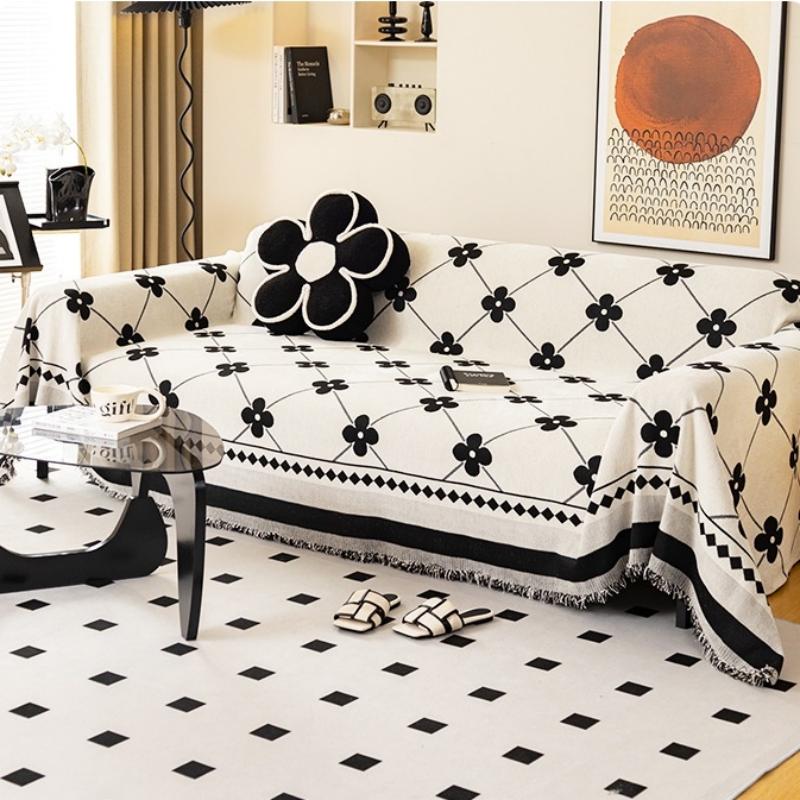 

Упрощенное жаккардовое геометрическое шенилловое полотенце для дивана «Клевер» с кисточками, для чехлов на диван в гостиной, 180x90cm белый