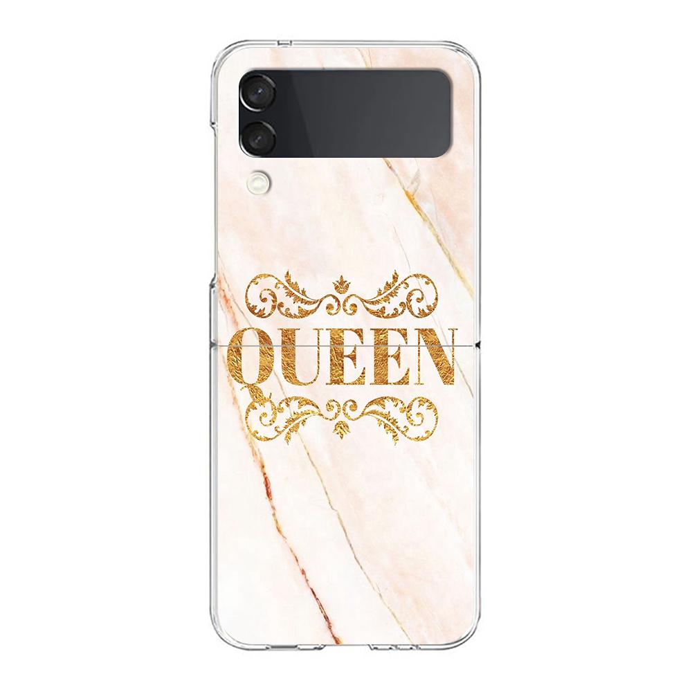 Rose Gold Pink Marble Queen For Samsung Galaxy Z Flip 3 4 5 Hard Folding Clear PC Phone Case For Samsung Z Flip3 Cover Bumper
