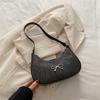 Shiny Underarm Tote Bag Solid Color Women Handbag Simple Bowknot Shoulder Bag  Girls