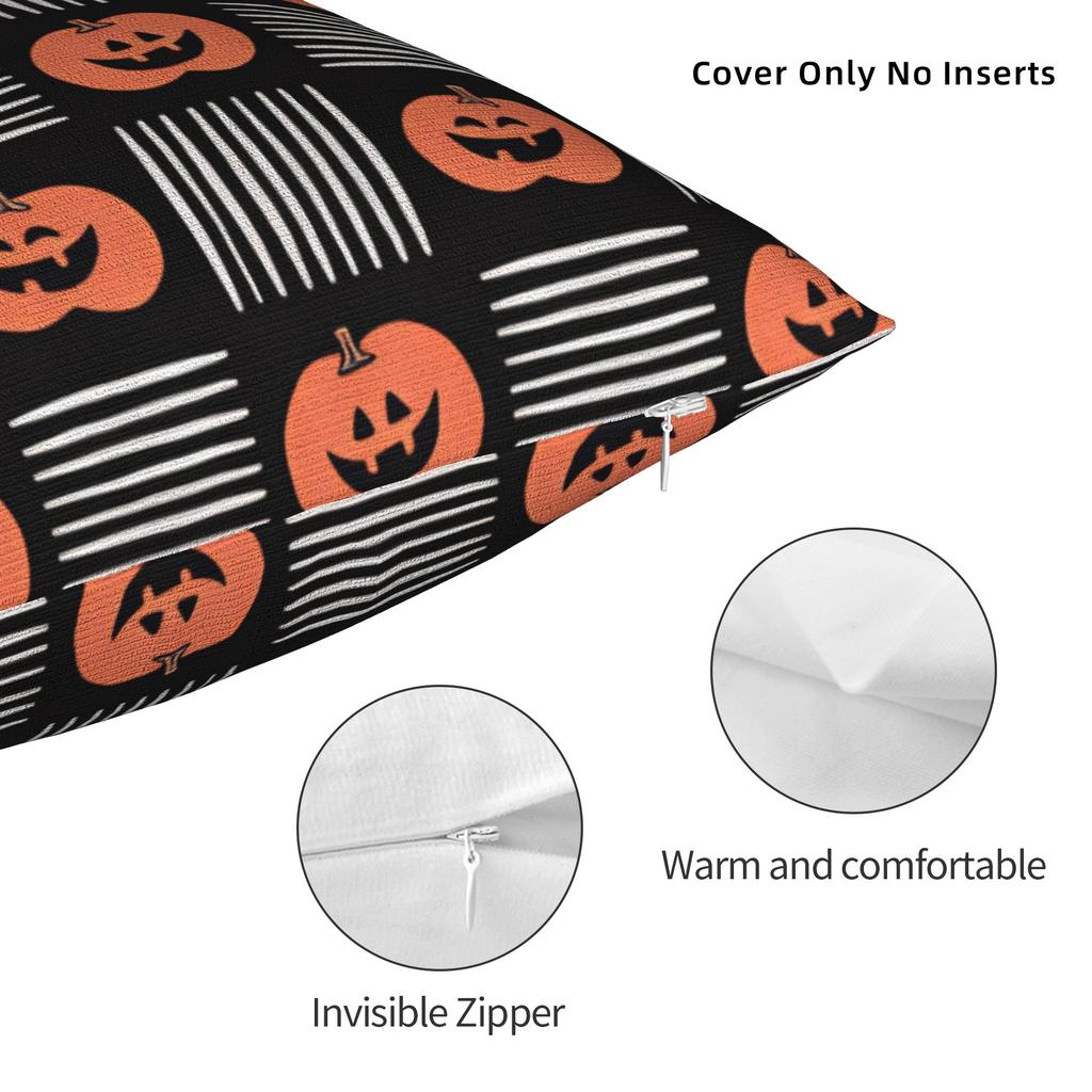 Pillow Case Halloween Pumpkin Striped Geometric Seamless Pattern Comfy Pillow Cover For Sofa Car Home Decor Funny Pillowcases
