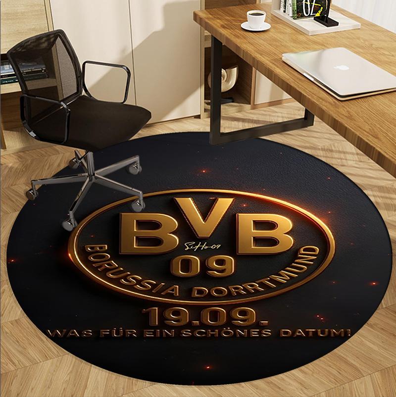 Borussia Dortmund Pattern Round Rug, Indoor/Outdoor Mat, for Picnic, Gameroom, Bedroom, Office, Living Room, Home Decor Carpet, Birthday Gift