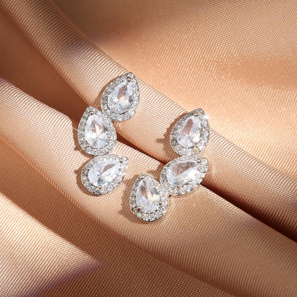 ZAKOL Luxury Shiny Zircon Leaf Stud Earrings For Women Exquisite Crystal Water Drop Ear Cuff Wrap Earring Wedding Zircon