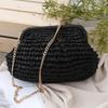 New Large Capacity Straw Woven Bag Solid Color Straw Weaving Straw Crossbody Handbag with Chain Strap Shoulder Bag Beach