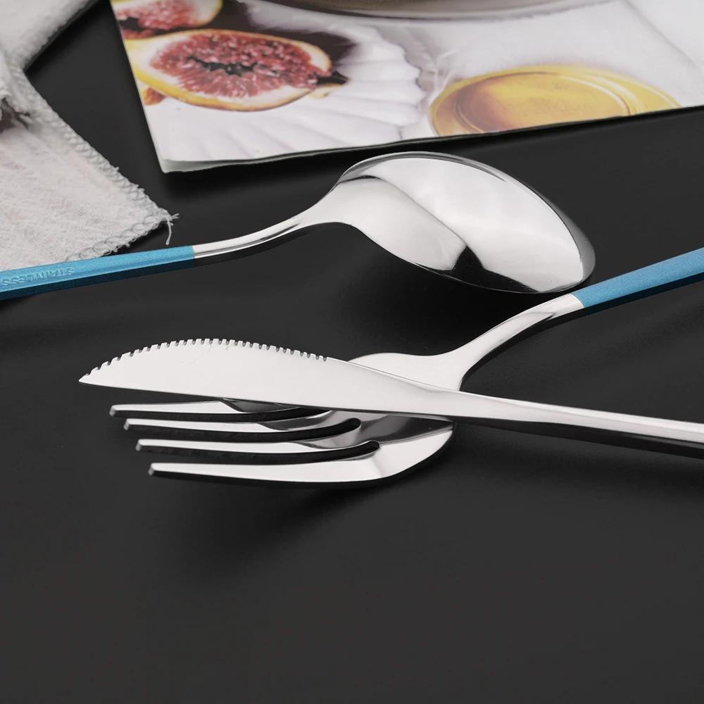 24Pcs Blue Silver Stainless Steel Dinnerware Set Kitchen Fork Spoon Knife Dinner Cutlery Set Western Flatware Tableware Set