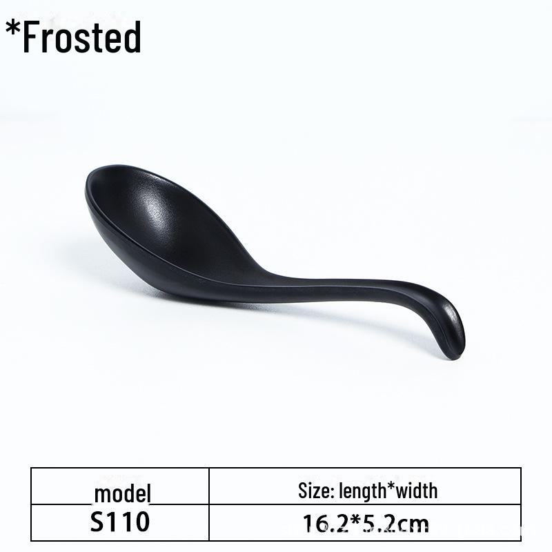 A5 Black Matte Melamine Long Handle Soup Spoon - Food Grade Porcelain Imitation for Restaurants, Hotels, and Hot Pots.