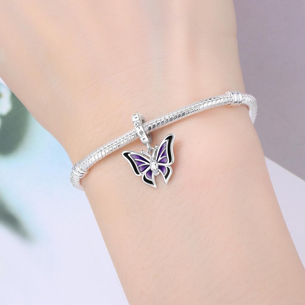Copper Purple Butterfly Insect Beads Original Pendants Bracelet Charm Jewelry Party Diy Trendy Gifts